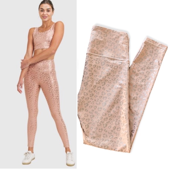 Mono B Leopard Blush Pink Silver Leggings Tummy Tuck Size M New - Picture 1 of 13